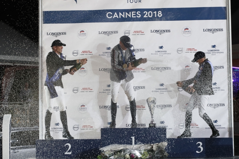 Champagne Shower For The First Three Classified Of The Lgct Grand Prix De La Ville De Cannes Presented By Volvo