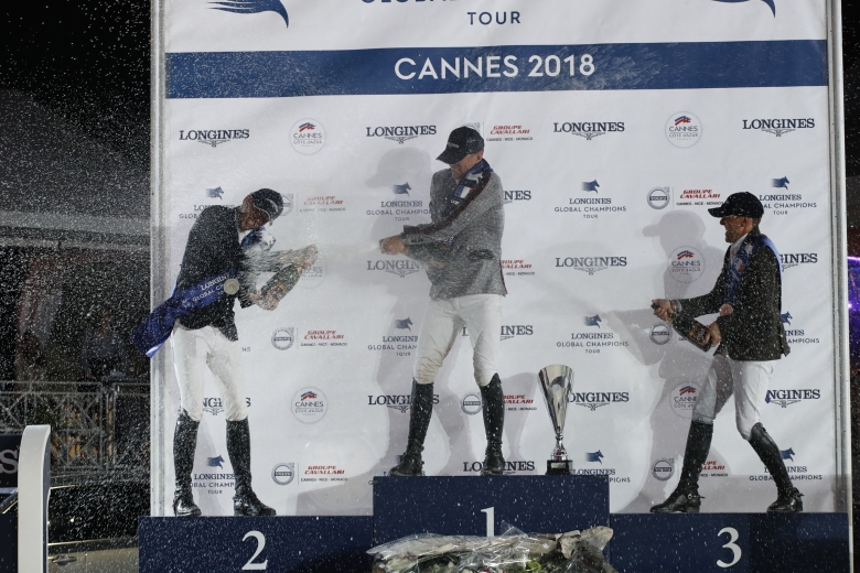 Champagne Shower For The First Three Classified Of The Lgct Grand Prix De La Ville De Cannes Presented By Volvo