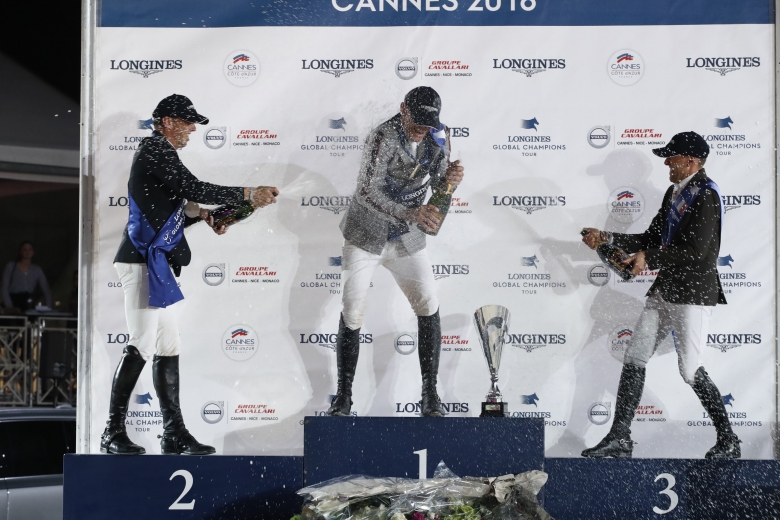 Champagne Shower For The First Three Classified Of The Lgct Grand Prix De La Ville De Cannes Presented By Volvo