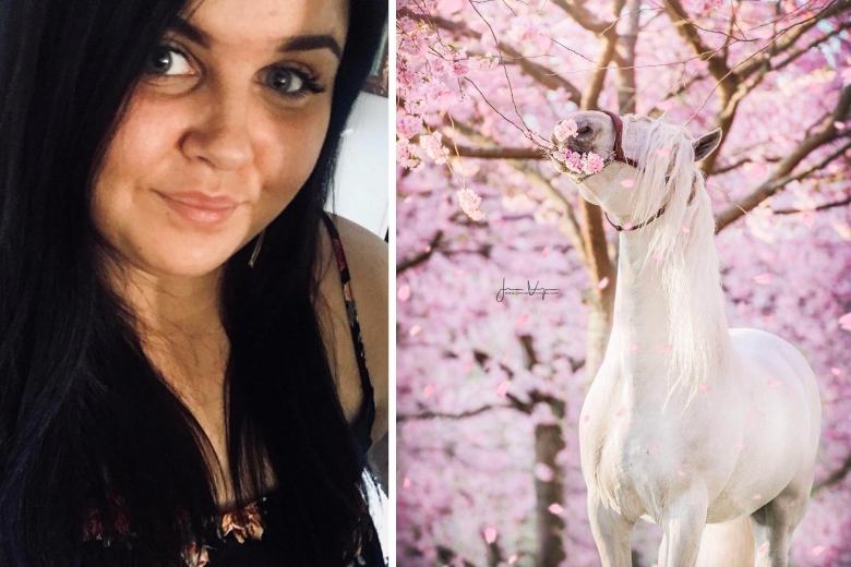 Jenna arrangerade hästfotografering i körsbärsblom