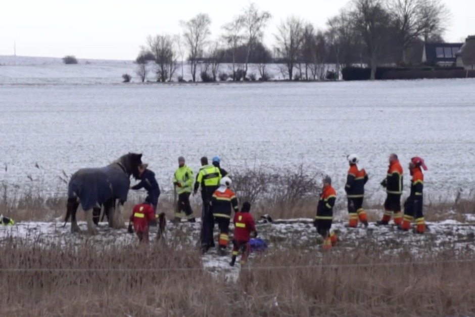 Kolla klippet: Stor räddningsinsats när häst gick igenom isen