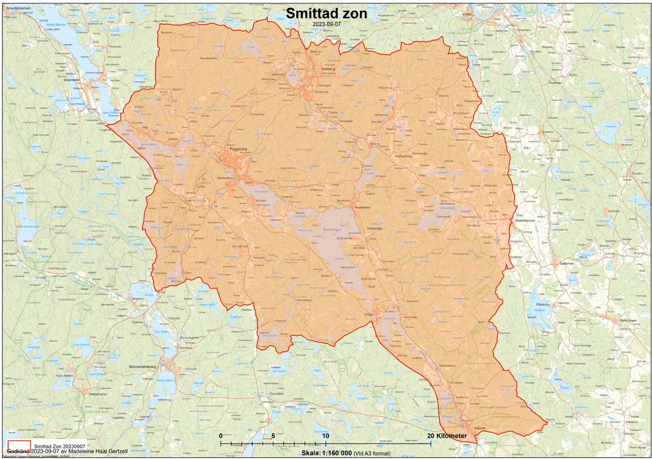Svinpest 2023 Fagersta Smittad-zon