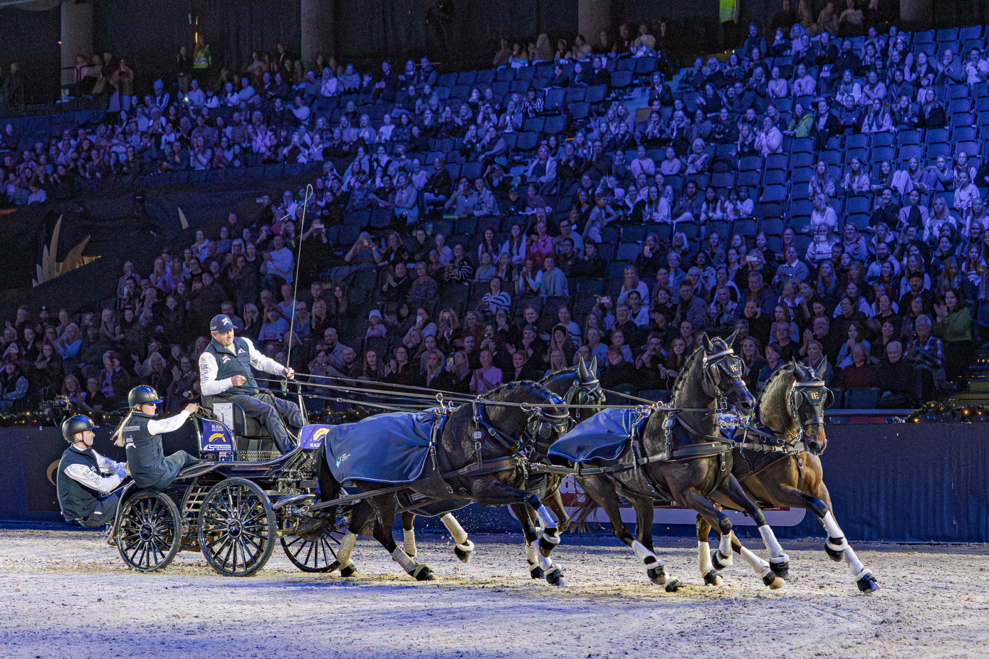 FEI World Cup Driving 2025 - Stockholm (SWE) Driver Boyd Exell (AUS) with horses in Stockholm: Bajnok / Madar / Mad Max 81 / Katydid Duchess / Barny 68 winner at the FEI DRIVING WORLD CUP&trade; 2025/26 Stockholm (SWE), Strawberry Arena