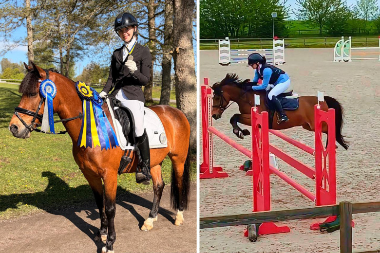 Hon rider SM i både dressyr och hoppning – på ponnyn som hon utbildat själv