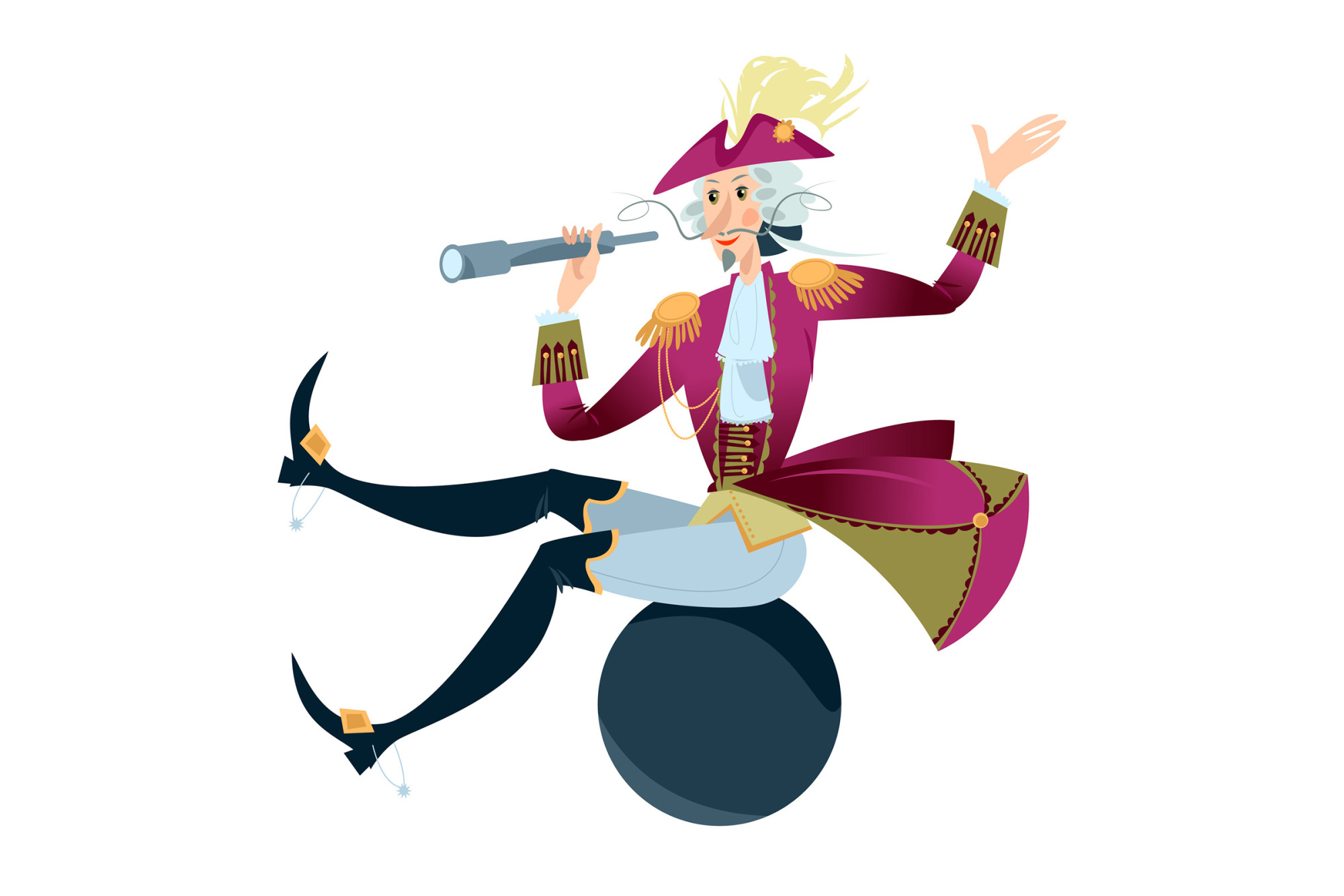 Baron (character Of German Fairy Tale) With Spyglass Flies On Cannonball