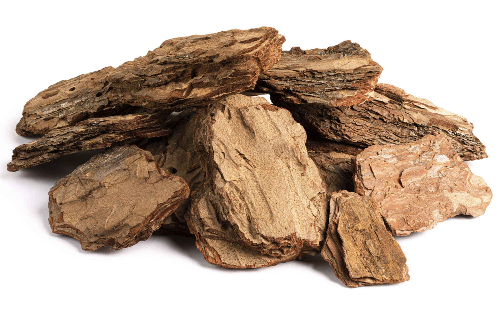 Heap Of Pine Bark Pieces Isolated On White Background