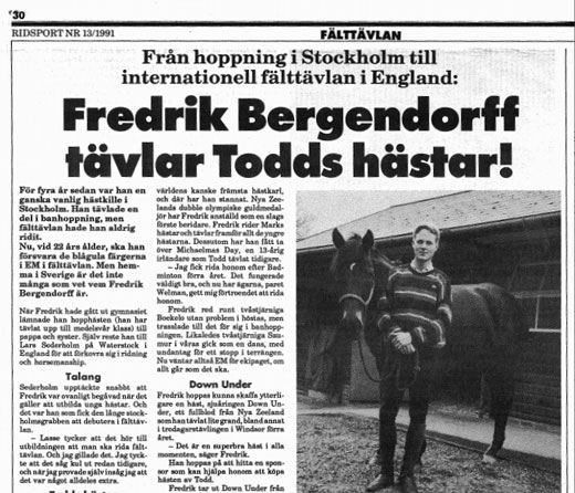 Här är artikeln om Fredrik från Tidningen Ridsport 1991.